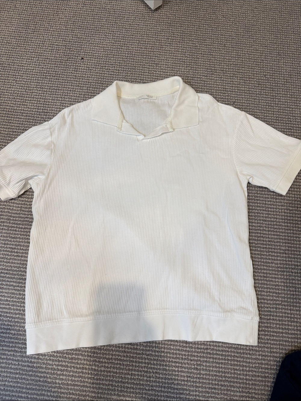 Zara White Ribbed Short-Sleeve Polo